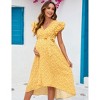 Coolmee Women's Maternity V Neck Ruffle Short Sleeve Wrap Dress Casual Flowy Nursing Breastfeeding Midi Dress with Belted - 2 of 4