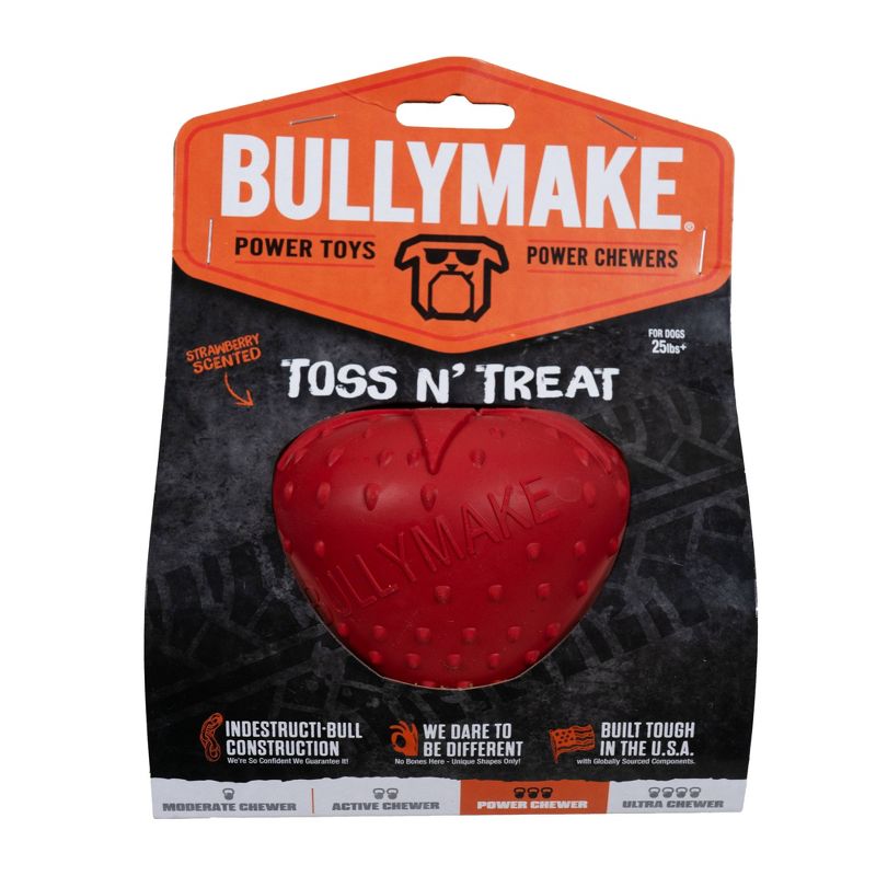 Bullymake Red Strawberry Scented Toss N Treat Dog Toy, 1 of 5