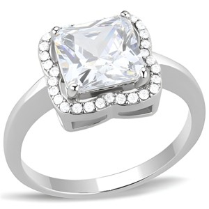 Slickblue Women's High Polished Stainless Steel Ring with Clear CZ, Halo Engagement Style, Sizes 5-10 - 1 of 4