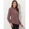 INSPIRE CHIC Women's Office Keyhole Elegant Stand Collar Long Sleeve Back Neck Button Blouse - 3 of 4