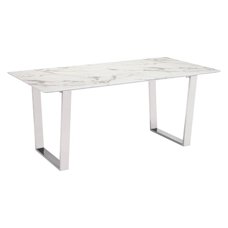 Modern Rectangular Faux Marble Dining Table - Stone, Brushed Stainless Steel - ZM Home, 3 of 12