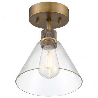 Antique Brushed Brass LED Semi Flush Mount with Clear Glass Shade