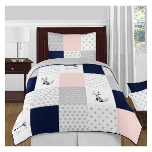 Twin 4pc Fox Patch Bedding Set - Sweet Jojo Designs, Blue Gray Pink