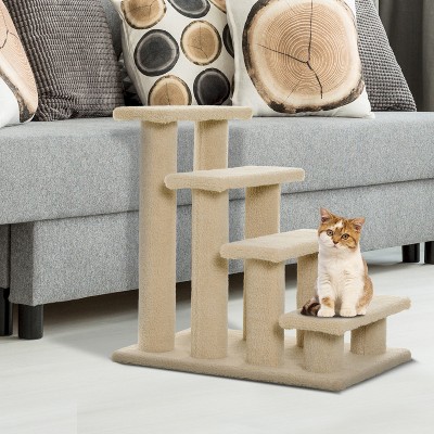 Light Brown Carpeted 4-Step Freestanding Cat House