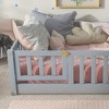 MAYEERTY Twin Floor Bed with Fence without Door, Rubber Wood Floor Guardrails Gray - 3 of 4