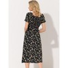 Allegra K Women's Summer Floral Square Neck Puff Short Sleeve Split Midi Dress - 4 of 4