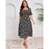 Coolmee Women's Plus Size Floral Summer Dress Puff Sleeve Smocked Ruffle Square Neck Casual Dress Cute Midi Dress - 2 of 4