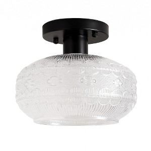 DORESshop 9.5 in. 1-Light Black Semi Flush Bowl Ceiling Light, Vintage Glass Farmhouse Fixture for Hallway, Bedroom, Kitchen - 1 of 4