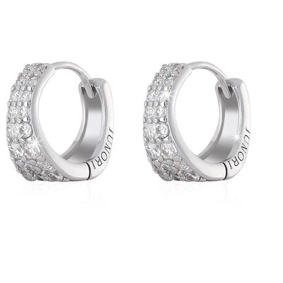 Molenia 18K White Gold Plated Huggie Hoop Earrings 925 Sterling Silver with Sparkling 6A Cubic Zirconia Lightweight Hypoallergenic Hoops for Women