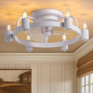 Ludomide Ceiling Fans with Lights, 20" Rustic Low Profile Ceiling Fan Light, Farmhouse Flush Mount Ceiling Fan with Light - White - 1 of 4