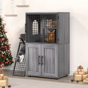 Whizmax Cat Litter Box Enclosure with Platform, Double Layer Cat Litter Hidden Furniture, Modern Villa Cat Cabinet with Ladder, Cat House - 1 of 4