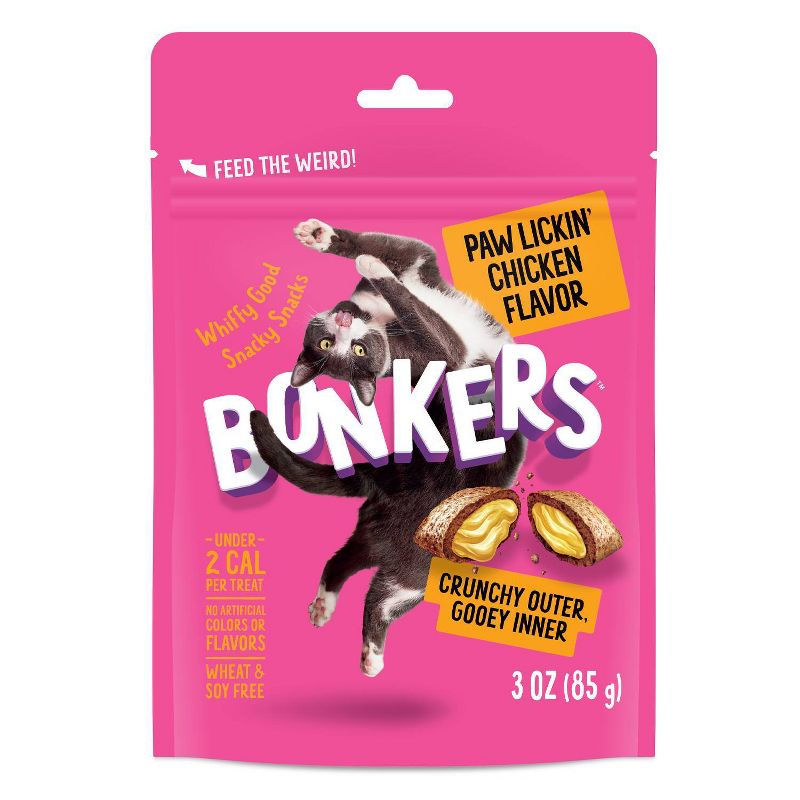 Bonkers Adult Crunchy and Soft Cat Treats Paw Lickin Chicken Flavor - 3oz, 1 of 6