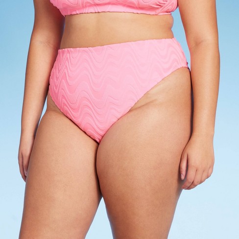 Mid Waist Cheeky Bikini Bottoms in Hot Pink