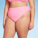 Women's Wavy Terry Textured High Leg Extra Cheeky Bikini Bottom - Wild Fable™ Light Pink