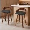 Bar Stools Set of 2, Swivel Bar Height Stools with Low Back, Wood Bar Chairs with Soft Cushion Seat, 25-Inch Seat Height - Leovsnove - 2 of 4