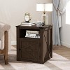 18" Dark Brown Farmhouse Nightstands Rustic Wood End Tables with Charging Station, Magnetic Barn Door & Adjustable Shelf - 2 of 4
