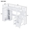 Twin/Full Size Metal Loft Bed With Desk, USB Ports, Shelf and Wardrobe, Space-Saving Storage Bed Frame, White - ModernLuxe - 3 of 4