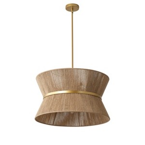 Dewdrop 24.02''Boho Pendant Light 10 Light Woven Jute Hourglass Satin Brass Rod Ring ETL Kitchen Island - 1 of 4