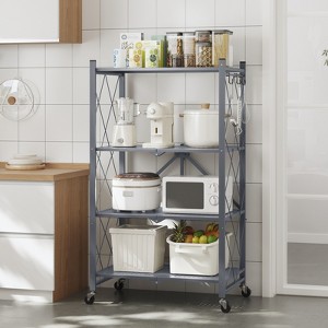 SUGIFT Storage Shelves,  4-Shelf Foldable Metal Shelving Units for Garage Kitchen Bakers, Collapsible Organizer Rack, Heavy Duty on Wheels - 1 of 4