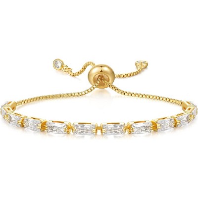 Tennis Bracelet for Women, 14K Gold Plated Cubic Zirconia Adjustable Slider Bracelets Trendy Jewelry Gift