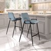 Faux Leather Counter Stool 35.6" H, Azure Gray with Black Powder Coated Steel Frame and Armrests by Zuo Modern (Set of 2) - 3 of 4