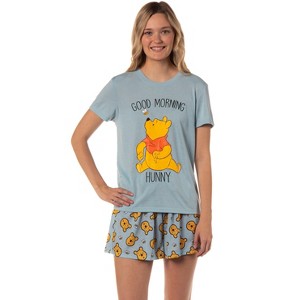 Disney Winnie-the-Pooh Women's Good Morning Hunny Sleep Pajama Set Baby Blue - 1 of 4