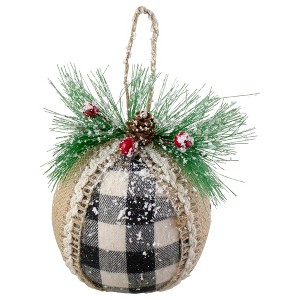 Northlight Plaid with Burlap Christmas Ball Ornaments - 6" (152mm) - Black and White - 4ct - 1 of 4