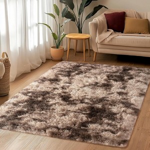 Extra Large Plush Shag Area Rug, 1.7" Thick Ultra Soft Non-Slip Tie-Dye Peacock Blue Mat - 1 of 4