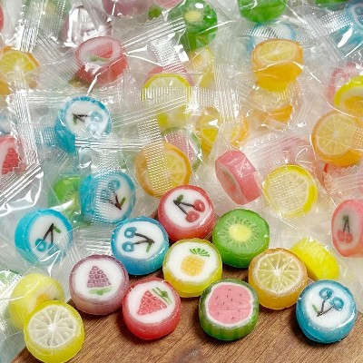 4E's Novelty Fruit Slices Candy – 1.1 lb Bulk Bag of Individually Wrapped Old-Fashioned Hard Candy (125 pcs)
