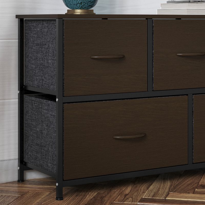 Flash Furniture Harris 5 Drawer Vertical Storage Dresser with Cast Iron Frame, Wood Top, and Easy Pull Fabric Drawers with Wooden Handles, 5 of 12