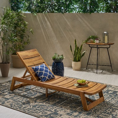 Acacia Wood Patio Chaise Lounge -Slat Paneling, Patio Accent Chair, Sleek Exotic Adjustable Outdoor Recliner Chair -Christopher Knight Home