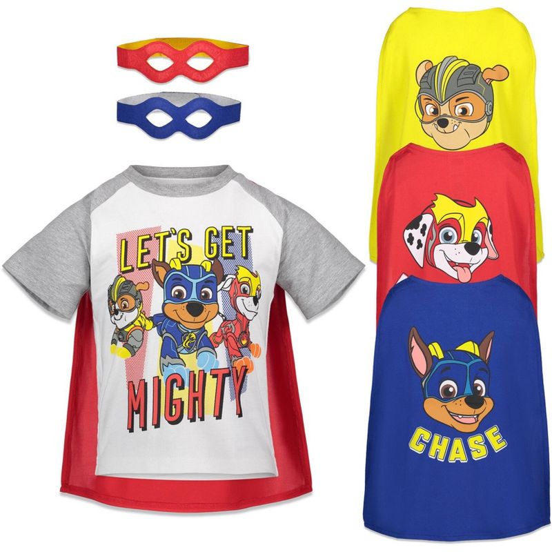 PAW Patrol Rubble Marshall Chase T-Shirt Capes and Masks 6 Piece Outfit Set Toddler, 1 of 8