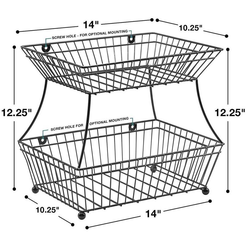 Sorbus 2-Tier Flat-Back Metal Bread Basket - Black, 2 of 5