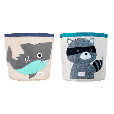 3 Sprouts Canvas Storage Bin Laundry and Toy Basket for Kids, Shark and Raccoon