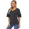 Coolmee Women's Blouses Ruffle Sleeve T Shirts V Neck Double Tiered Bell Sleeve Top - 3 of 4