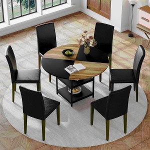 5/7 PCS Round Dining Table Set Modern Dining Set Kitchen Table Set with Upholstered Chairs, Brown+Black-Modernluxe - 1 of 4
