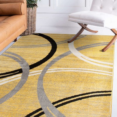 Yellow and Gray Abstract Circles 8' x 10' Synthetic Area Rug