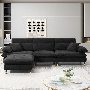NicBex Convertible Sectional Sofa 4 Seat Tufted Couch Set, L-Shaped Sofa with Cloud Chenille Fabric,Movable Ottoman for Living Room, 3 Colors - 1 of 4