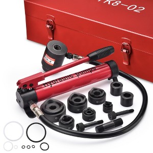 Yescom 10 Ton Hydraulic Knockout Punch Set 1/2" to 2" 6-Die Conduit Hole Puncher for Metal - Red - 1 of 4