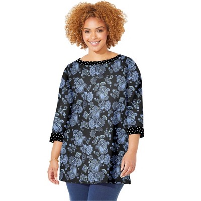 Catherines Women's Plus Size Liz&me Boatneck Top - 4x, Black Floral Dot ...