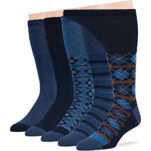 Men Diabetic Non-Binding Cotton Socks - Mid Calf - Patterned Solid 5 Pack Large/XL - Black, Brown, Dark Grey, Khaki | 7BIGSTARS KINGDOM - 1 of 4