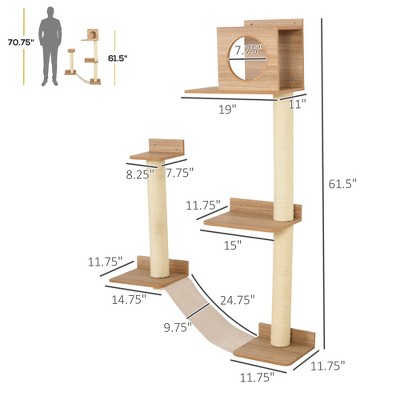 MaseiKar Wall-Mounted Multi-Level Cat Tree Activity Tower with Sisal-Covered Scratching Posts & an Interior Condo Area