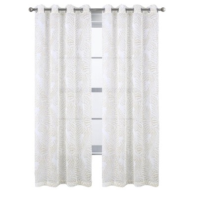 RT Designers Collection Faye Grommet Metallic Sheer Printed Doily Curtain Panel Pair 36" x 84" Taupe