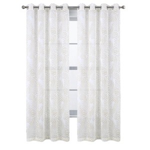 RT Designers Collection Faye Grommet Metallic Sheer Printed Doily Curtain Panel Pair 36" x 84" Taupe - 1 of 4