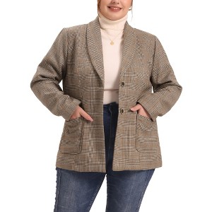 Agnes Orinda Women's Plus Size Plaid Formal Notched Lapel Blazer - 1 of 4