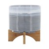 VisioGear Round Planter with Wooden Stand, Plant Pots for Living Room, Bedroom, Blue Fade, 8"*8"*10" - 4 of 4