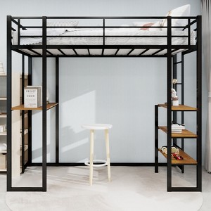 CAVINAS 78.74"Twin Loft and Bunk Bed with L-shaped Desk,Iron Frame Bed with Railing and Stairs,Bunk Bed with Stairs on Both Sides for Teen - 1 of 4