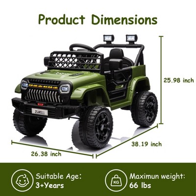 12V Army Green Battery Powered Kids Ride-On Truck with LED Lights