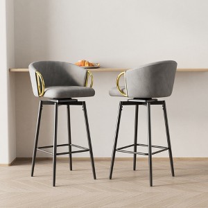 TiramisuBest Set of 2 30" Modern Swivel Velvet Dining Chairs, Comfortable High Bar Stools with 360° Rotation for Bars & Restaurants (Beige Grey) - 1 of 4