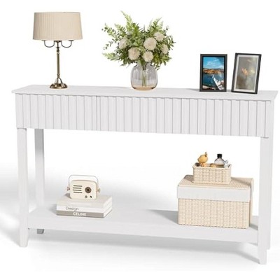Wavy Entryway Table with Drawers, 51" Console Table with Storage Shelf, Narrow Sofa Table, Entry Table for Living Room, Hallway, White